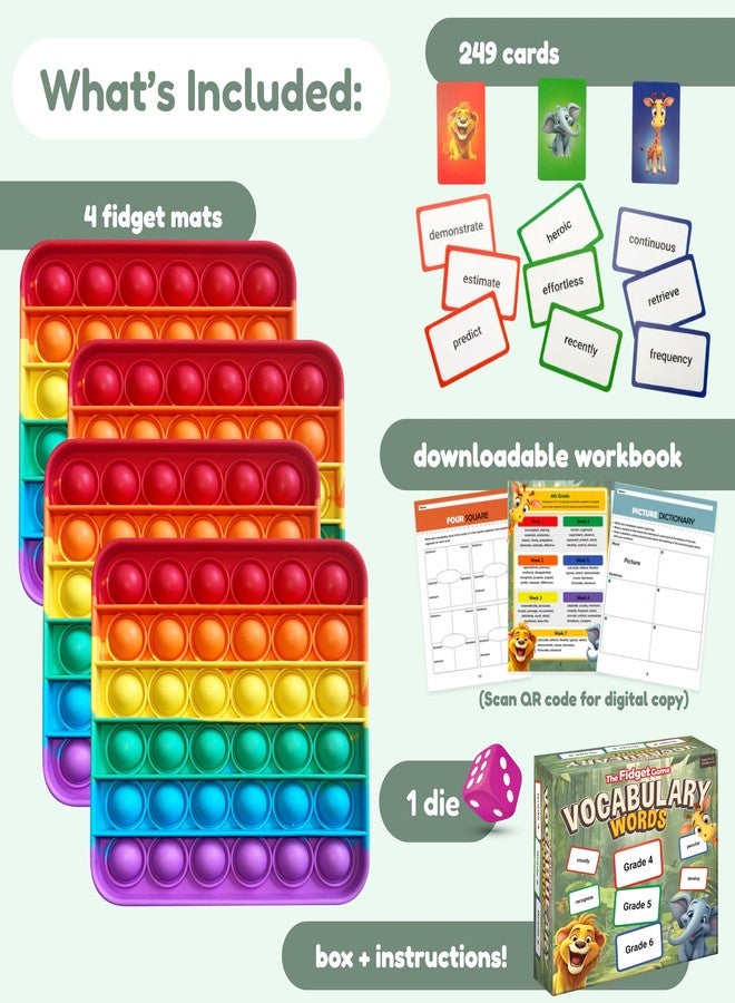THE FIDGET GAME Vocabulary Words, Flash Card Game, Grade 4-6, Ages 9-12, Develop Communication and Reading Comprehension Skills, Fidget Mats, Learning Guide & PDF Workbook Included - Image 2